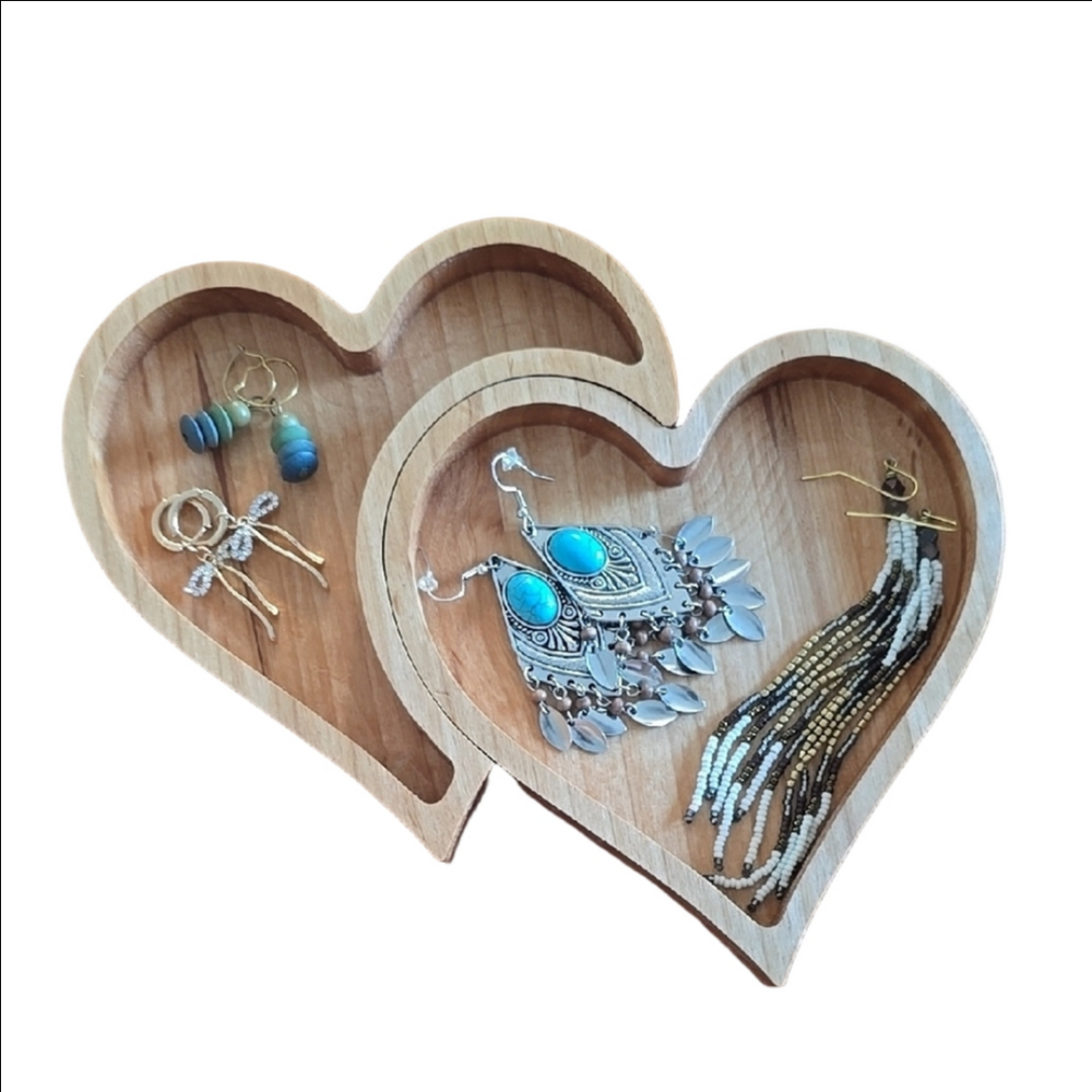 Heart-Shaped Hugging Hearts Wooden Jewelry Tray Made In Alaska